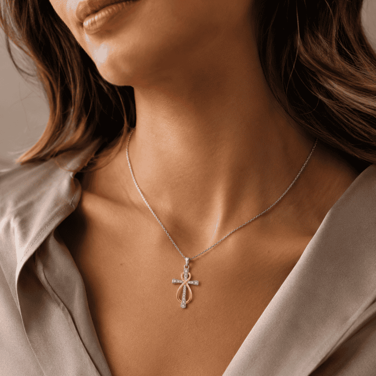 Σταυρός Ασήμι 925 Celestial Infinity Δίχρωμος με Ζιργκόν (Με αλυσίδα απο Ασήμι 925)