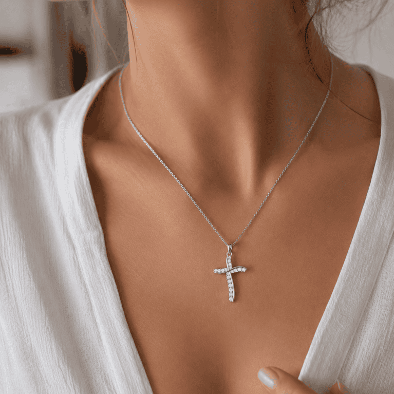 Σταυρός Ασήμι 925 Ethereal Faith με Λευκά Ζιργκόν (Με αλυσίδα απο Ασήμι 925)