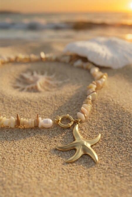 Ατσάλινο Κολιέ Starfish & Pearls