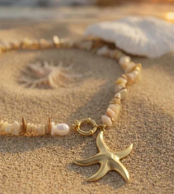 Ατσάλινο Κολιέ Starfish & Pearls