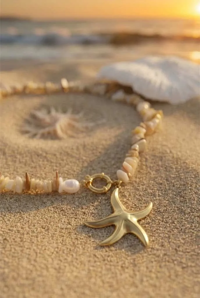 Ατσάλινο Κολιέ Starfish & Pearls