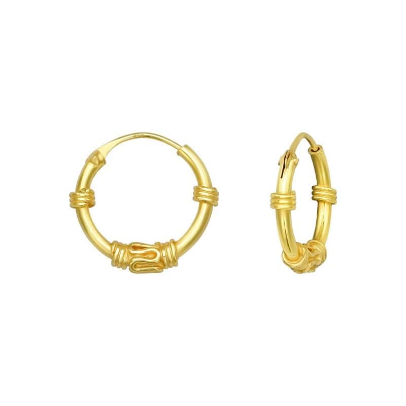 Ασήμι 925 κρίκοι bali 12mm χρυσαφί σκουλαρίκια