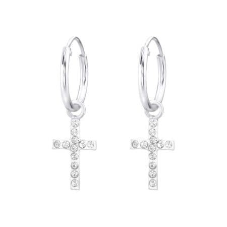 Ασήμι 925 κρίκοι σταυρός σκουλαρίκια 7x11 mm