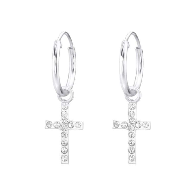 Ασήμι 925 κρίκοι σταυρός σκουλαρίκια 7x11 mm