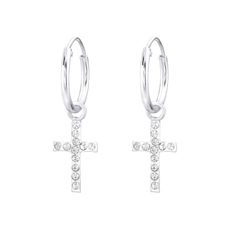Ασήμι 925 κρίκοι σταυρός σκουλαρίκια 7x11 mm