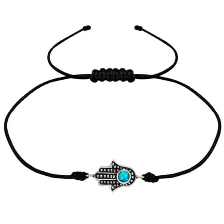 Ασήμι 925 βραχιόλι με κορδόνι hamsa 11mm