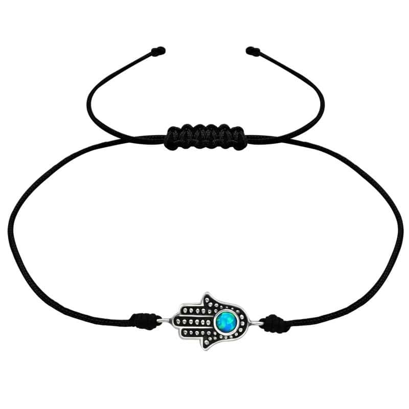 Ασήμι 925 βραχιόλι με κορδόνι hamsa 11mm