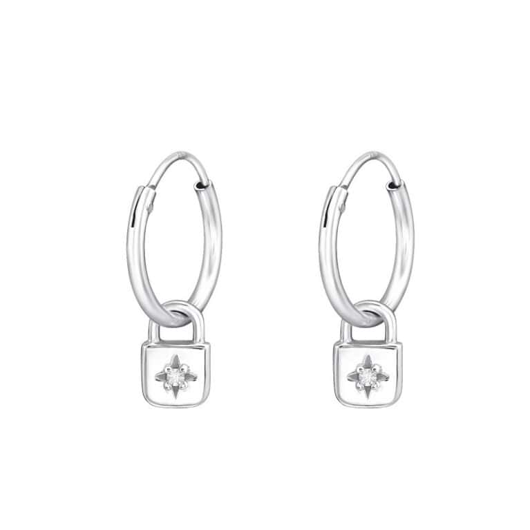 Ασήμι 925 κρίκοι σκουλαρίκια padlock 5x7mm