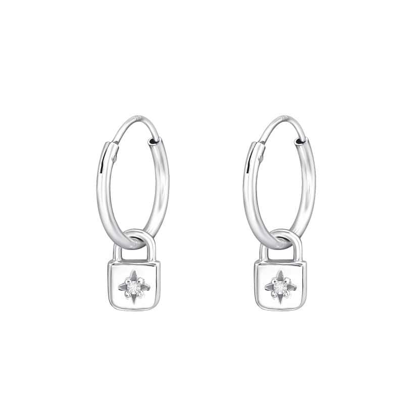 Ασήμι 925 κρίκοι σκουλαρίκια padlock 5x7mm