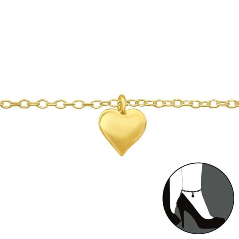 Ασήμι 925 βραχιόλι ποδιού με καρδιά Golden Heart