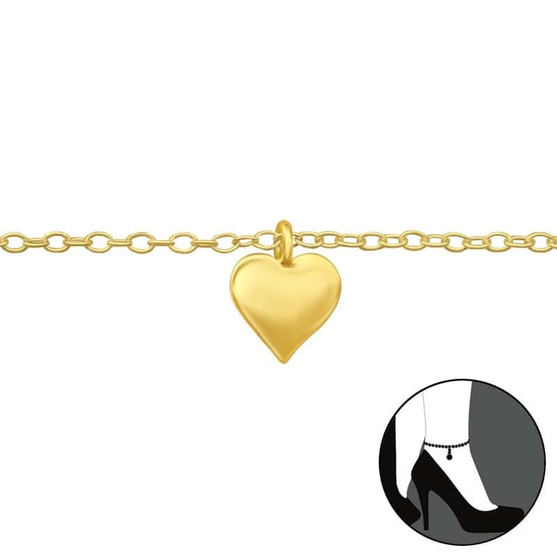 Ασήμι 925 βραχιόλι ποδιού με καρδιά Golden Heart