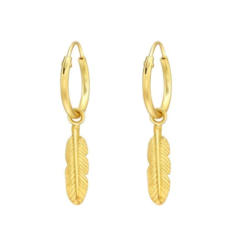 ασήμι 925 κρίκοι σκουλαρίκια 13mm Golden Feather