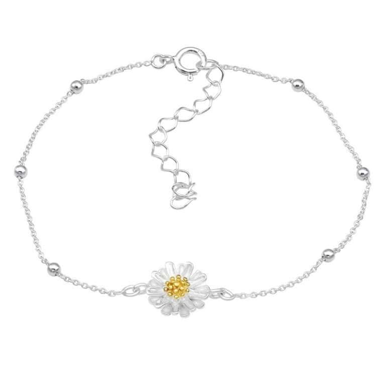 Ασήμι 925 βραχιόλι με λουλούδι και χρυσό στύλο αλυσίδα