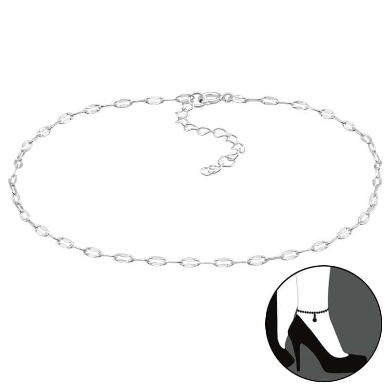 Ασήμι 925 βραχιόλι ποδιού flat chain 26cm