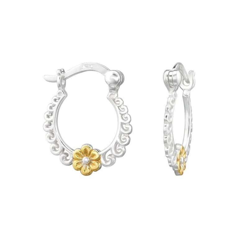 Ασήμι 925 κρίκοι σκουλαρίκια με μοτίβο λουλούδι A4S48658