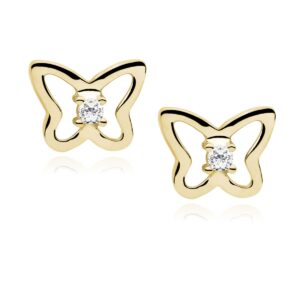 Καρφωτά Σκουλαρίκια Πεταλούδα Ασήμι 925 Επίχρυσα 14K με Ζιργκόν σε Τρία Χρώματα