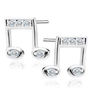 Μικρά Καρφωτά Σκουλαρίκια Νότα 7 x 7 mm Ασήμι 925 με Ζιργκόν σε Τρία Χρώματα