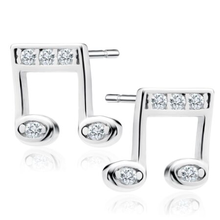 Μικρά Καρφωτά Σκουλαρίκια Νότα 7 x 7 mm Ασήμι 925 με Ζιργκόν σε Τρία Χρώματα