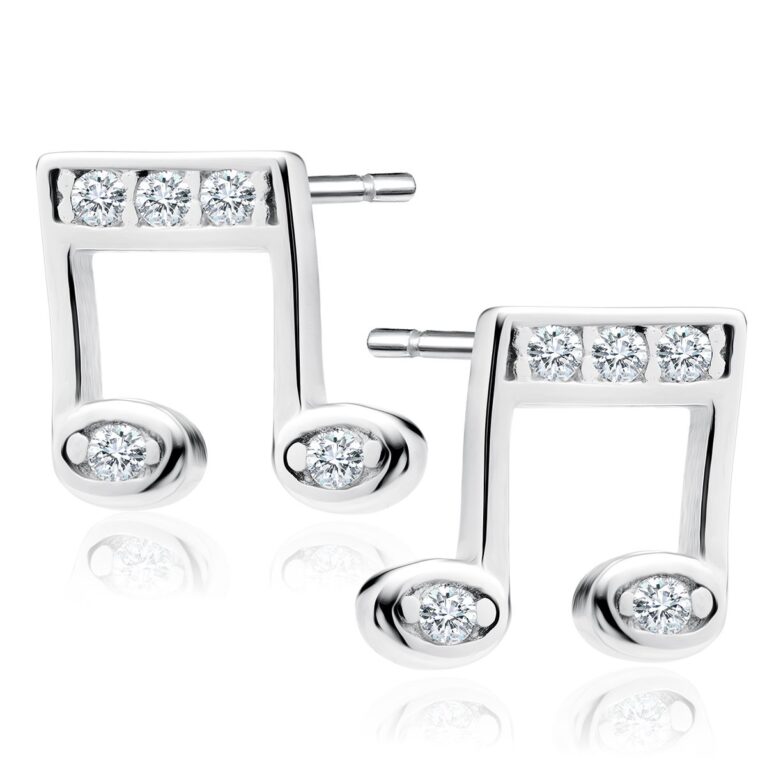 Μικρά Καρφωτά Σκουλαρίκια Νότα 7 x 7 mm Ασήμι 925 με Ζιργκόν σε Τρία Χρώματα