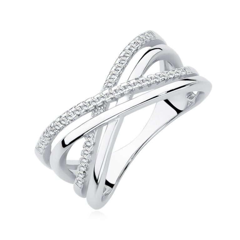 Χιαστί Δαχτυλίδι Ασήμι 925 με Λευκά Ζιργκόν Πλάτους 11 mm