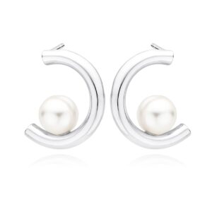 Καρφωτά Σκουλαρίκια 18 x 14 mm με Λευκές Πέρλες σε Ασημί ή Ροζ Χρυσό