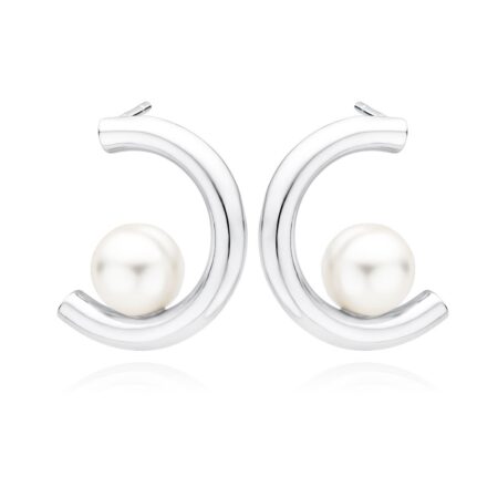 Καρφωτά Σκουλαρίκια 18 x 14 mm με Λευκές Πέρλες σε Ασημί ή Ροζ Χρυσό