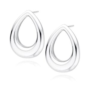 Διάτρητα Καρφωτά Σκουλαρίκια Δάκρυ 20 x 16 mm σε Ασημί ή Χρυσό 14K