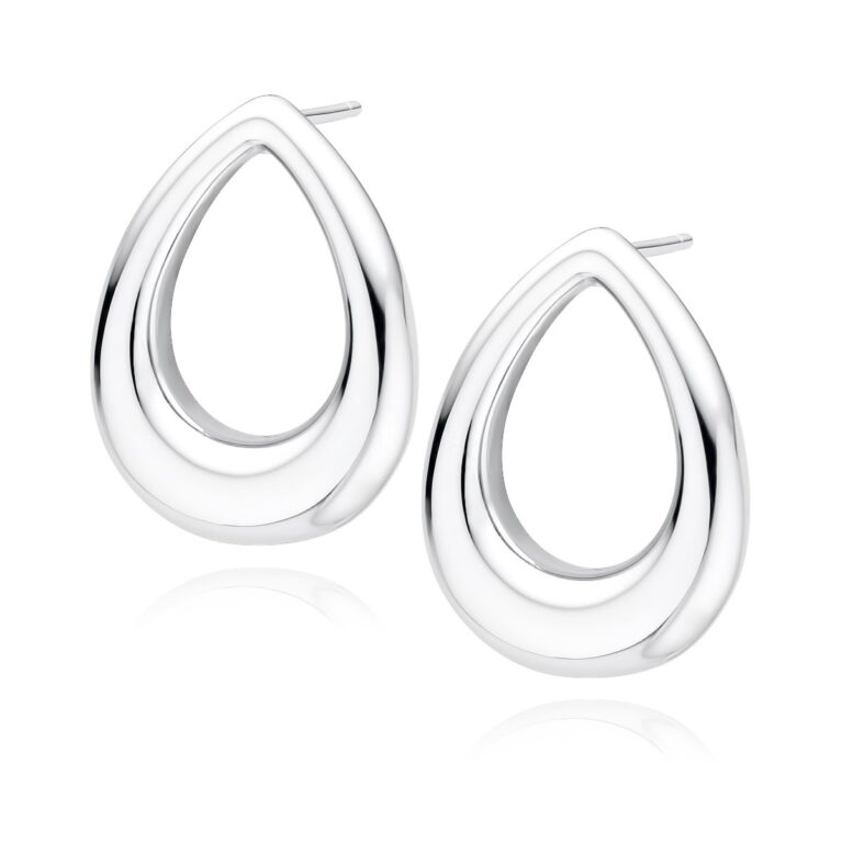 Διάτρητα Καρφωτά Σκουλαρίκια Δάκρυ 20 x 16 mm σε Ασημί ή Χρυσό 14K