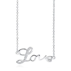 Κολιέ LOVE με Λευκά Ζιργκόν σε Ασημί, Χρυσό 14K ή Ροζ Χρυσό