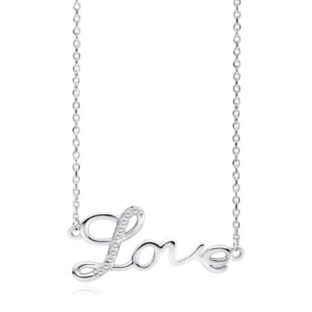 Κολιέ LOVE με Λευκά Ζιργκόν σε Ασημί, Χρυσό 14K ή Ροζ Χρυσό