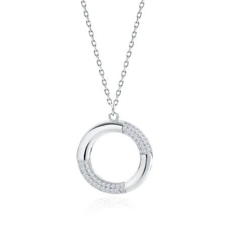Κολιέ Κύκλος 19 mm με Λευκά Ζιργκόν σε Χρυσό 14K ή Ασημί