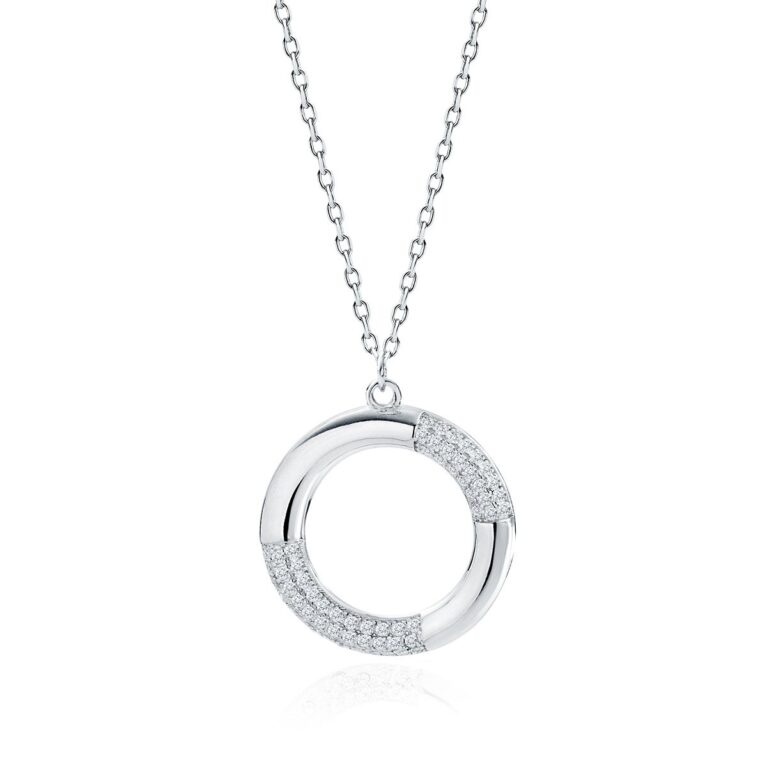 Κολιέ Κύκλος 19 mm με Λευκά Ζιργκόν σε Χρυσό 14K ή Ασημί