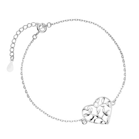 Βραχιόλι Διάτρητη Καρδιά με Φύλλα σε Χρυσό 14K ή Ασημί