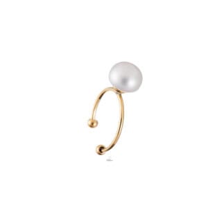 Ear Cuff Χιόνη από Ατσάλι 316L με Μία Λευκή Πέρλα, Χωρίς Τρύπα 1,2 cm σε Χρυσό ή Ασημί
