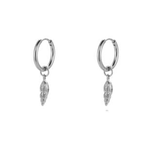 Κρίκοι Σκιάθος από Ατσάλι 316L με Μικρό Κρεμαστό Κοχύλι σε Σχήμα Σπείρας με Ανάγλυφες Στροφές σε Ασημί