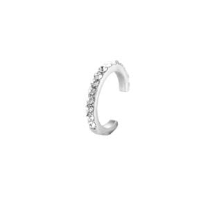 Ear Cuff Λευκίππη από Ατσάλι 316L με Σειρά από Λευκά Ζιργκόν, Χωρίς Τρύπα, σε Ασημί
