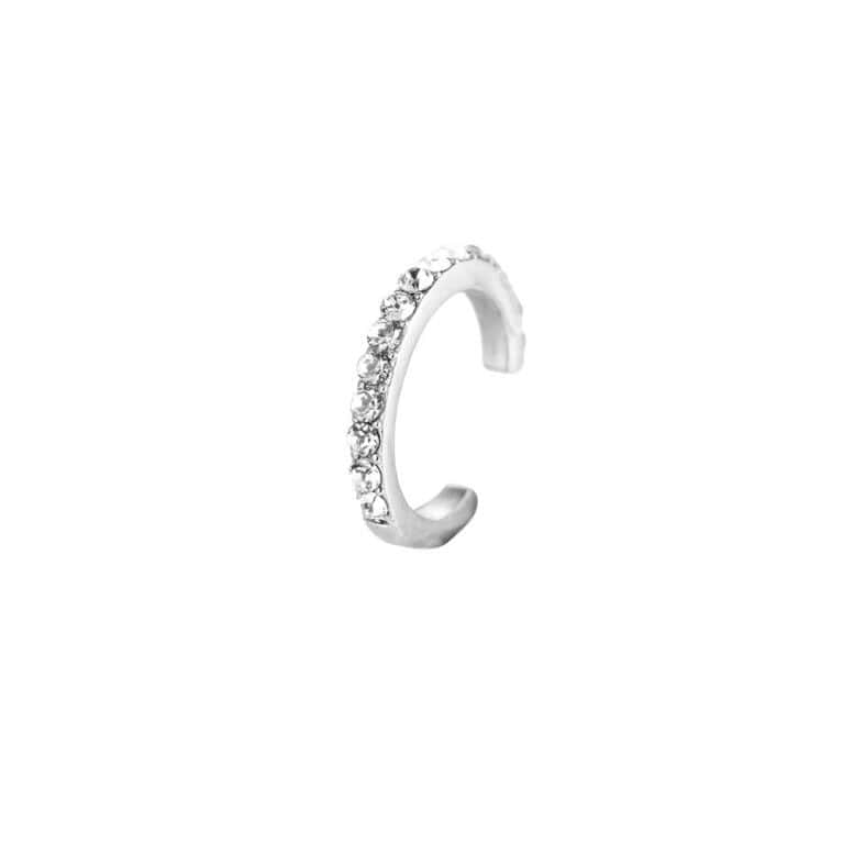 Ear Cuff Λευκίππη από Ατσάλι 316L με Σειρά από Λευκά Ζιργκόν, Χωρίς Τρύπα, σε Ασημί