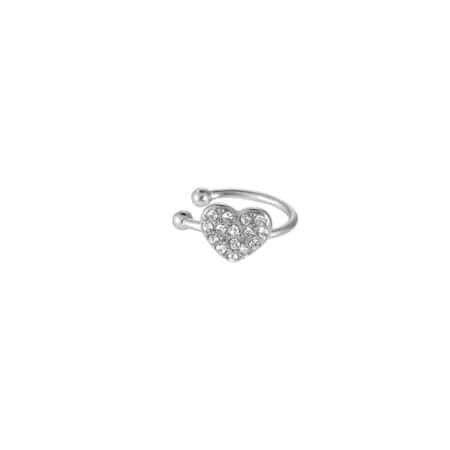 Ear Cuff Αγκίστρι από Ατσάλι 316L με Καρδιά Στρωμένη με Ζιργκόν που Φοριέται Χωρίς Τρύπα σε Ασημί