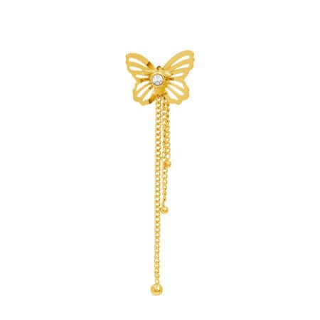 Ear Cuff Ίριδα από Ατσάλι 316L με Πεταλούδα, Ζιργκόν και Κρεμαστές Αλυσίδες σε Χρυσό ή Ασημί