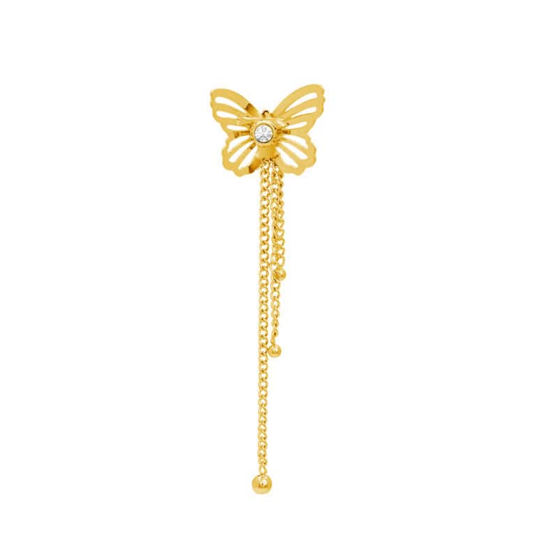 Ear Cuff Ίριδα από Ατσάλι 316L με Πεταλούδα, Ζιργκόν και Κρεμαστές Αλυσίδες σε Χρυσό ή Ασημί