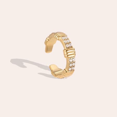 Φαρδύ Ear Cuff Πριγκίπισσα από Ατσάλι 316L με Ζώνες από Ζιργκόν και Λείες Ραβδώσεις, Χωρίς Τρύπα 15 mm σε Χρυσό ή Ασημί
