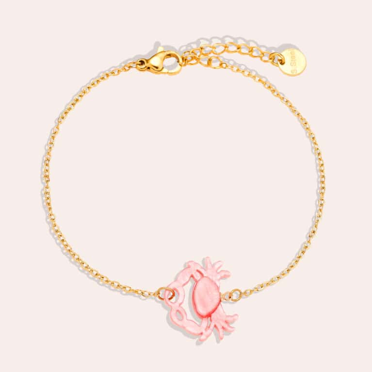 Λεπτό Βραχιόλι Κλαίρη από Ατσάλι 316L με Ροζ Καβουράκι από Ακρυλικό στο Κέντρο 17 cm σε Χρυσό