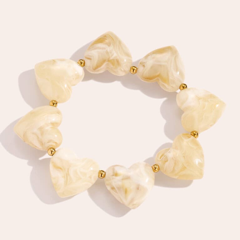 Ελαστικό Βραχιόλι Ελπίδα με Μεγάλες Ακρυλικές Καρδιές με Νερά και Χάντρες από Ατσάλι 316L 20 cm – 3 Χρώματα