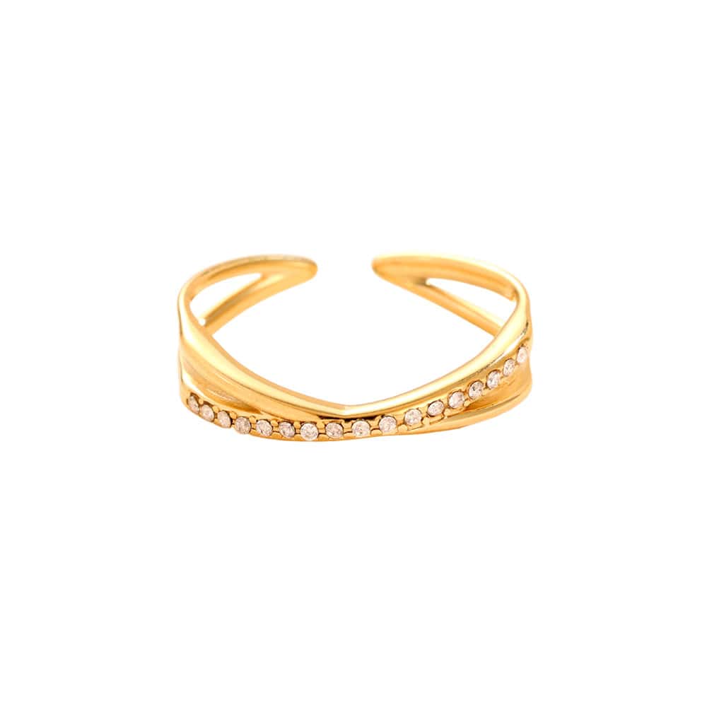 Ρυθμιζόμενο Δαχτυλίδι Νάντια από Ατσάλι 316L με Δύο Βέρες σε Χιαστί και Σειρά Ζιργκόν σε Χρυσό ή Ασημί - Image 4