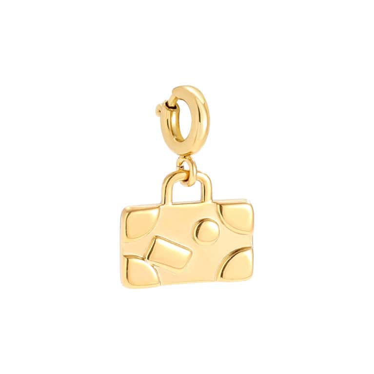 Charm Αίγινα από Ατσάλι 316L σε Σχήμα Τσάντας με Ανάγλυφες Λεπτομέρειες και Κούμπωμα 12 mm σε Χρυσό ή Ασημί