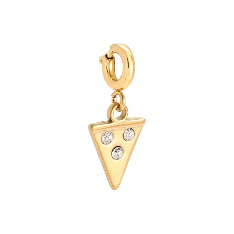 Charm Κάρπαθος από Ατσάλι 316L σε Σχήμα Κομματιού Πίτσας με Τρία Ζιργκόν και Κούμπωμα 10 mm σε Χρυσό ή Ασημί