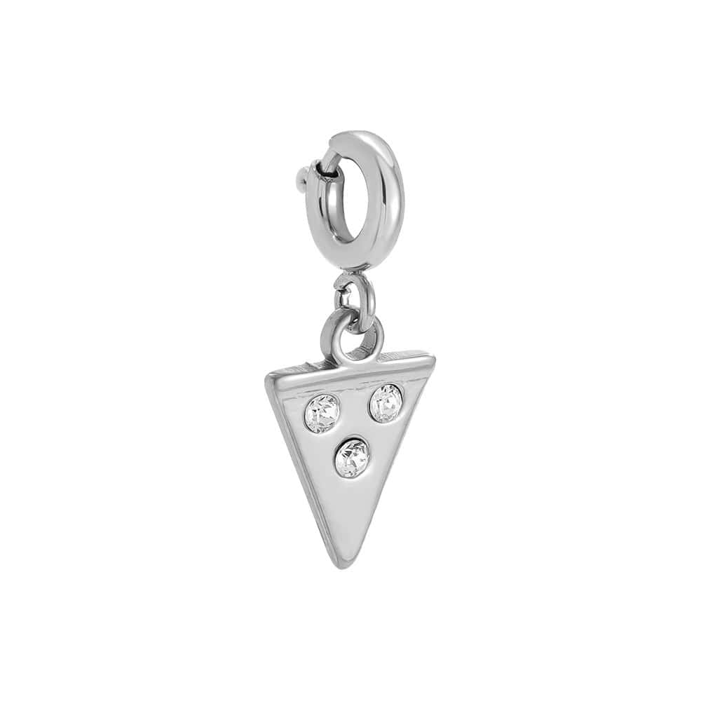 Charm Κάρπαθος από Ατσάλι 316L σε Σχήμα Κομματιού Πίτσας με Τρία Ζιργκόν και Κούμπωμα 10 mm σε Χρυσό ή Ασημί - Image 2