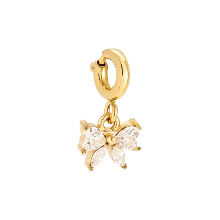 Charm Δαντελένια από Ατσάλι 316L σε Σχήμα Φιόγκου από Τέσσερα Μυτερά Ζιργκόν 7,9 mm σε Λευκό ή Κόκκινο