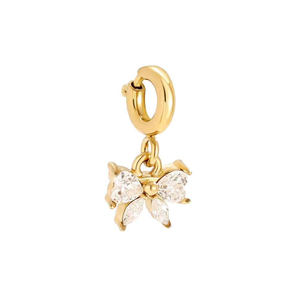 Charm Δαντελένια από Ατσάλι 316L σε Σχήμα Φιόγκου από Τέσσερα Μυτερά Ζιργκόν 7,9 mm σε Λευκό ή Κόκκινο