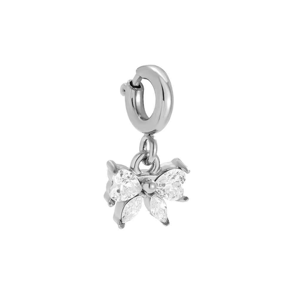 Charm Δαντελένια από Ατσάλι 316L σε Σχήμα Φιόγκου από Τέσσερα Μυτερά Ζιργκόν 7,9 mm σε Λευκό ή Κόκκινο - Image 3